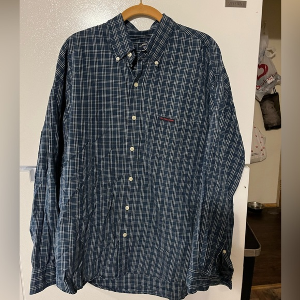 Us Polo Assn Button Down‎ Shirt Blue And White Plaid Size XL White Logo